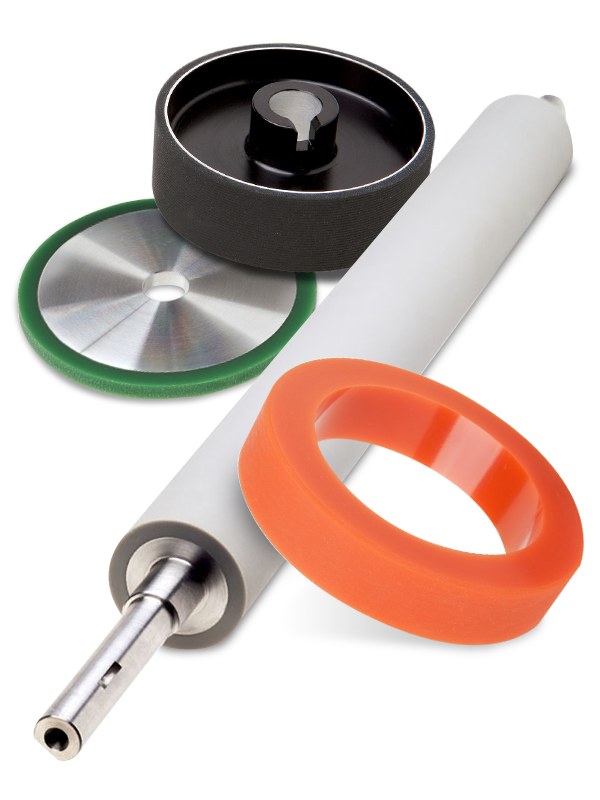 4 examples of custom & standard polyurethane rollers.